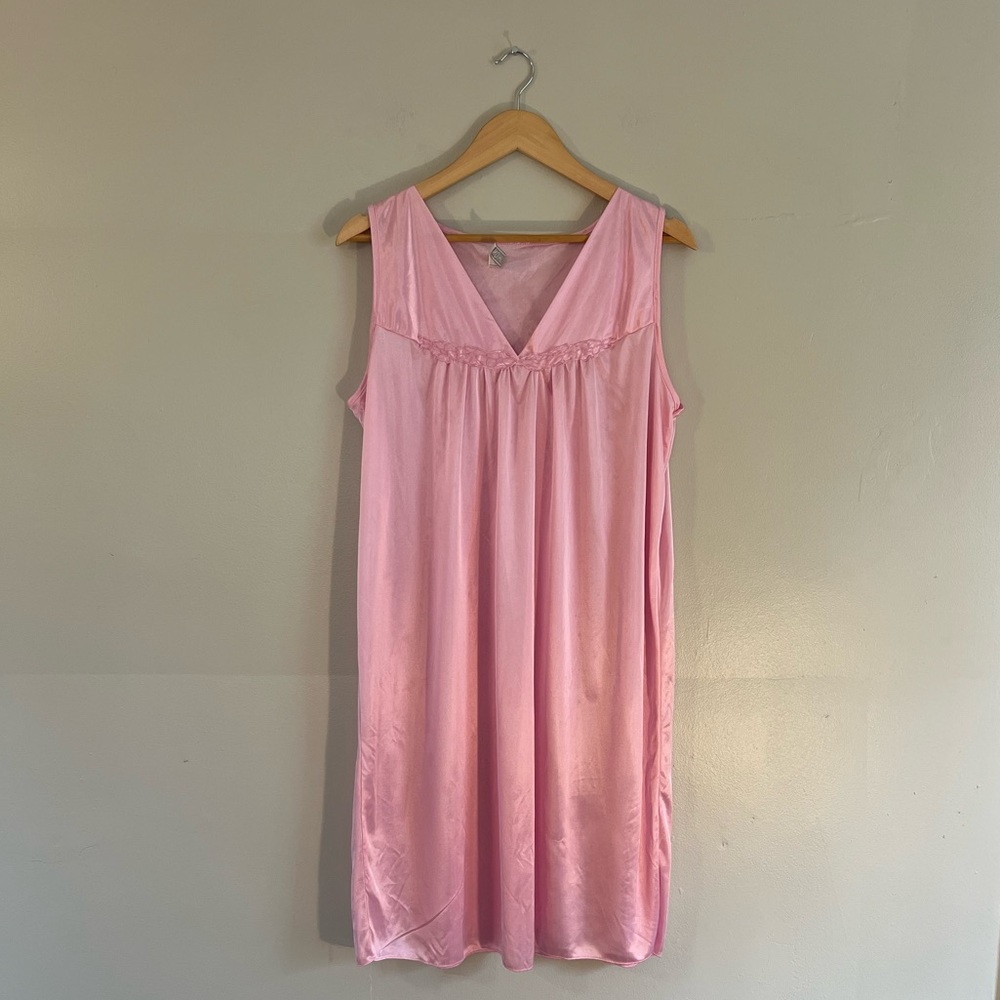 Vintage satin baby pink floral embellished sleeveless nightgown coquette bridal